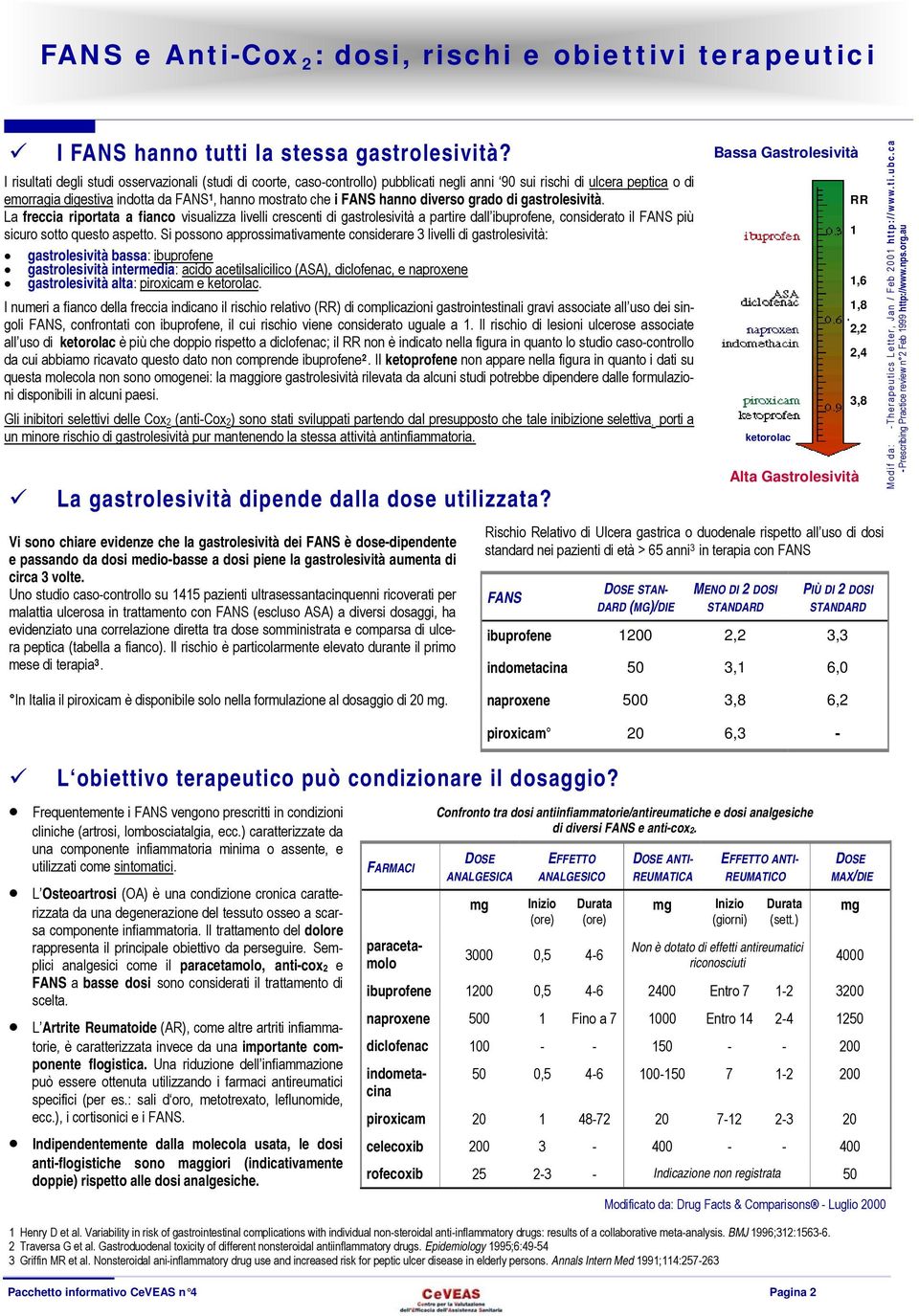 La freccia riportata a fianco visualizza livelli crescenti di gastrolesività a partire dall ibuprofene, considerato il FANS più sicuro sotto questo aspetto.