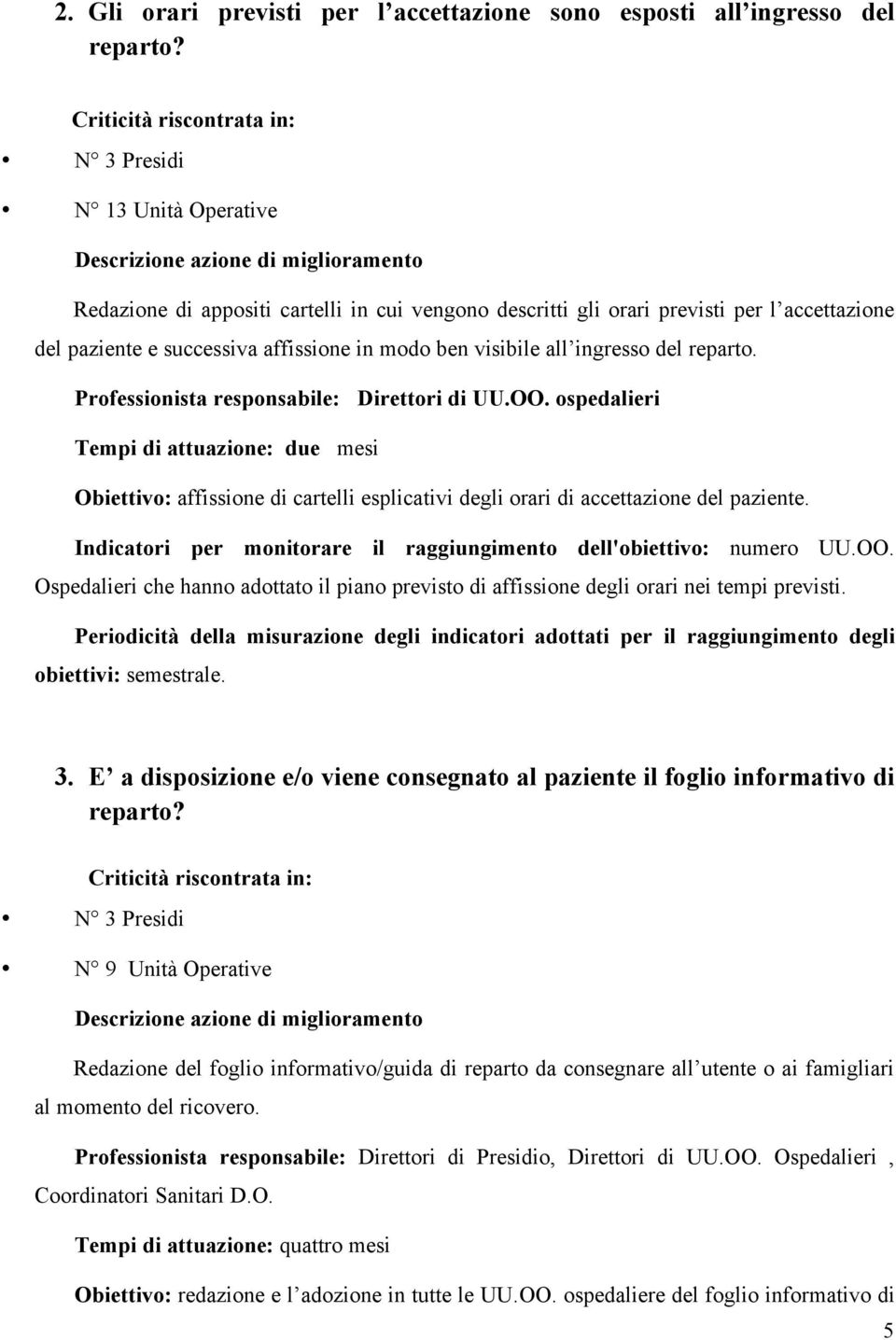 in modo ben visibile all ingresso del reparto. Professionista responsabile: Direttori di UU.OO.