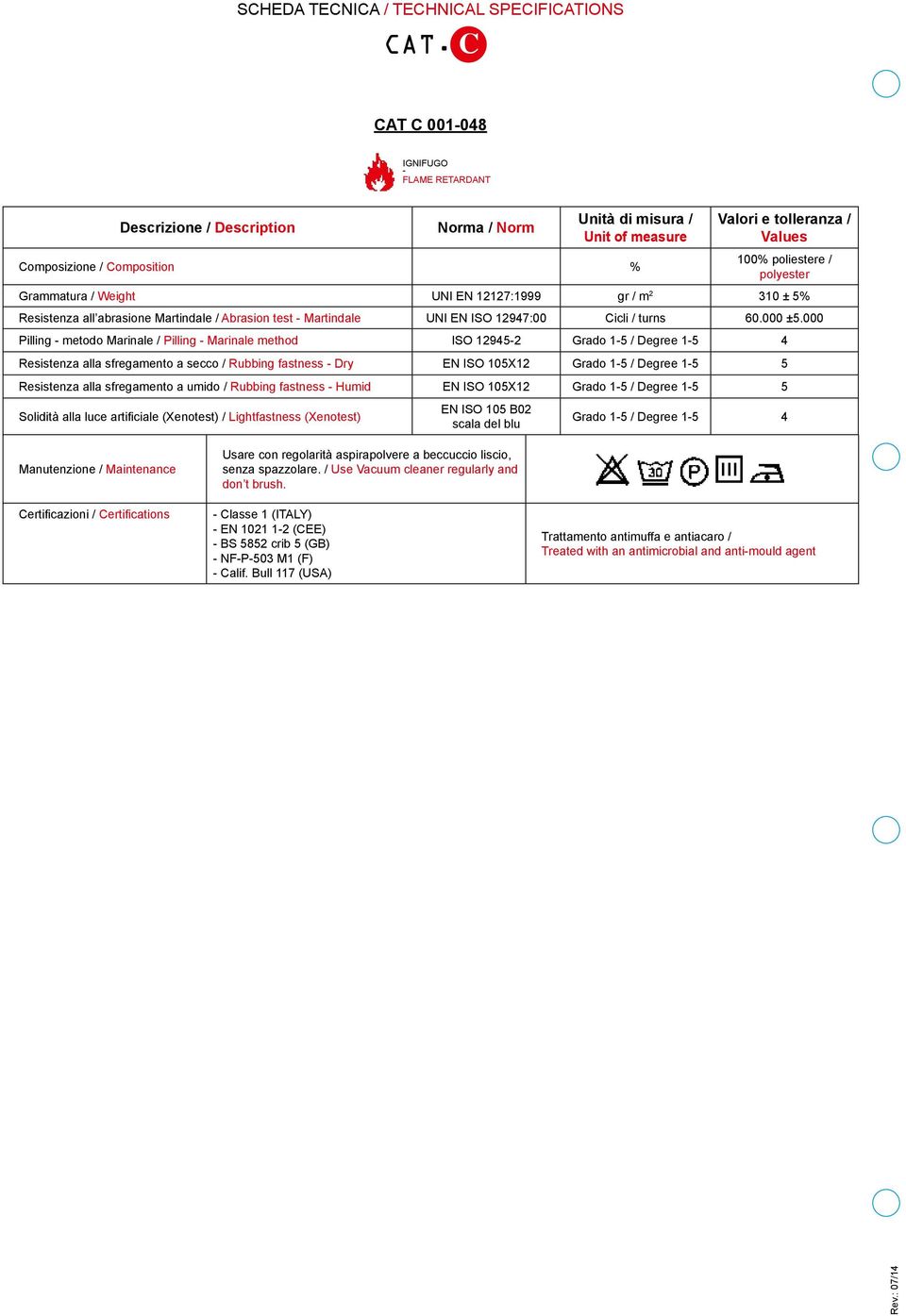 ISO 12947:00 Cicli / turns 60.000 ±5.