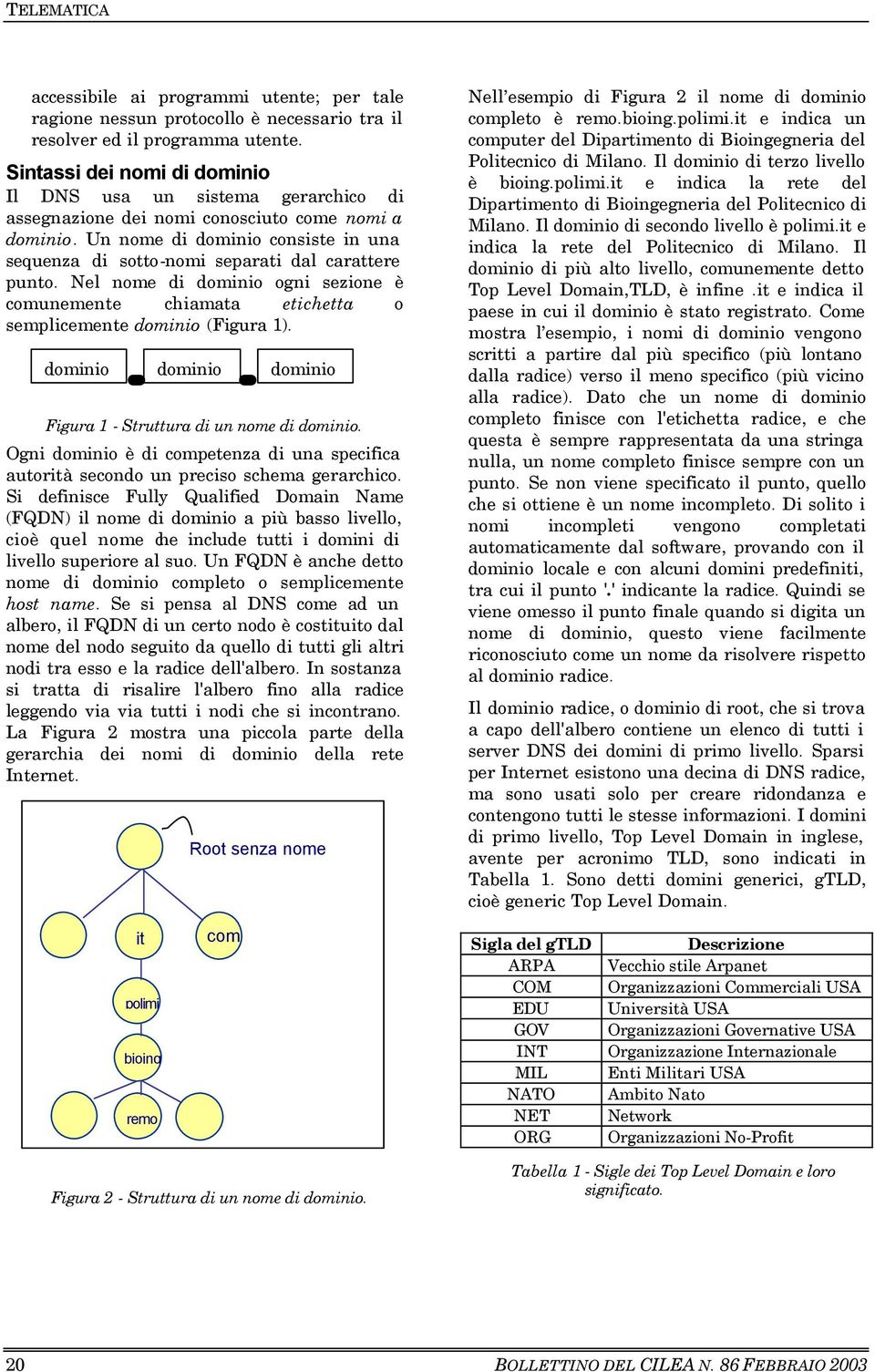 Un nome di dominio consiste in una sequenza di sotto-nomi separati dal carattere punto. Nel nome di dominio ogni sezione è comunemente chiamata etichetta o semplicemente dominio (Figura 1).