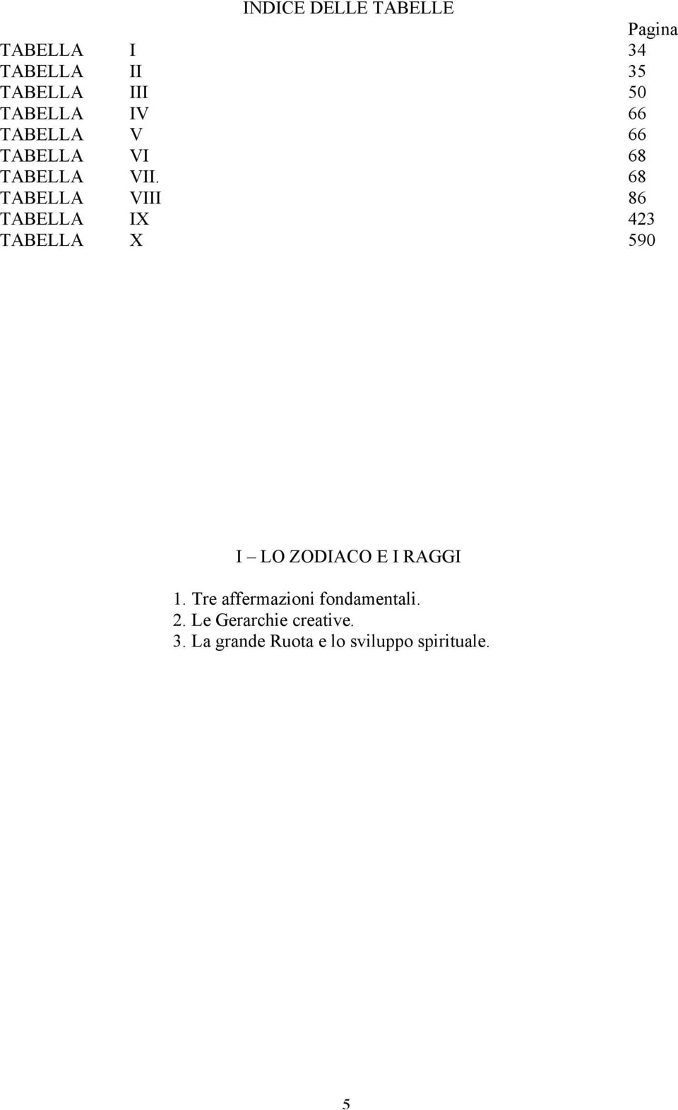 68 TABELLA VIII 86 TABELLA IX 423 TABELLA X 590 I LO ZODIACO E I RAGGI 1.