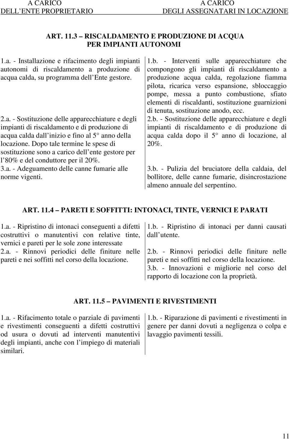 Dopo tale termine le spese di sostituzione sono a carico dell ente gestore per l 80% e del conduttore per il 20%. 3.a. - Adeguamento delle canne fumarie alle norme vigenti. 1.b.