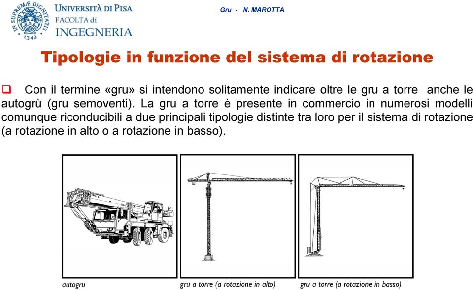 La gru a torre è presente in commercio in numerosi modelli comunque riconducibili a due