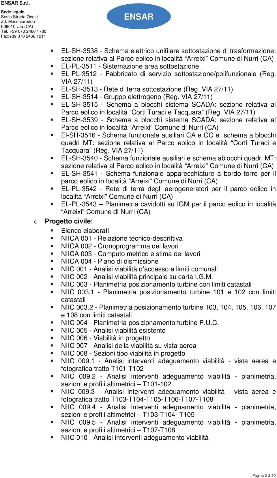 VIA 27/11) EL-SH-3515 - Schema a blocchi sistema SCADA: sezione relativa al Parco eolico in località Corti Turaci e Tacquara (Reg.