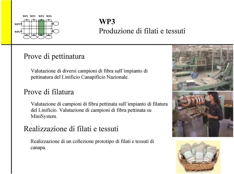 Prove di filatura Valutazione di campioni di fibra pettinata sull impianto di filatura del Linificio.