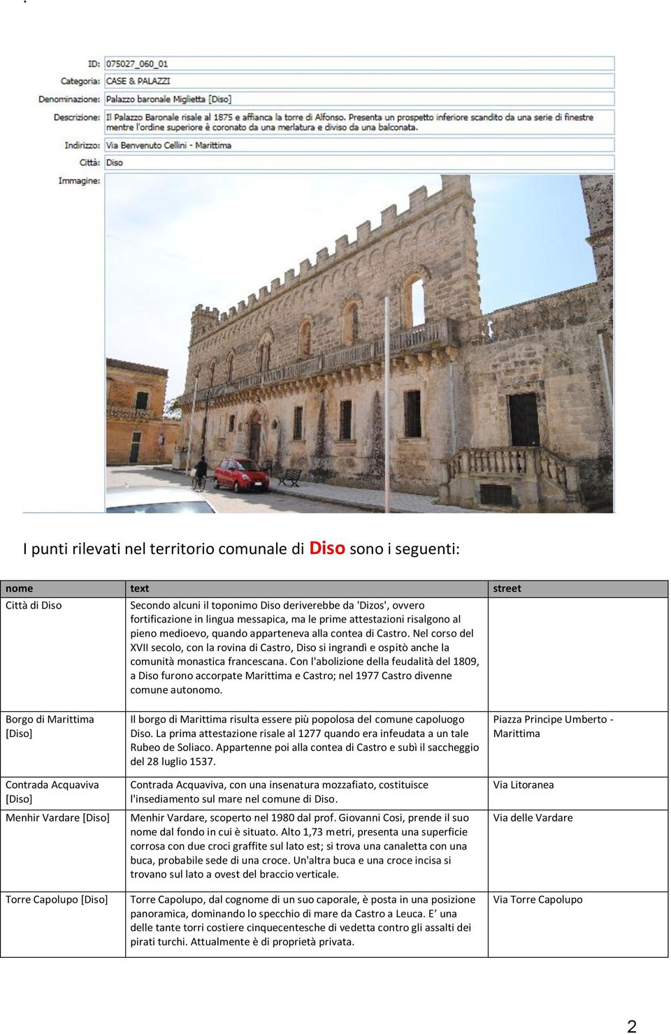 Nel corso del XVII secolo, con la rovina di Castro, Diso si ingrandì e ospitò anche la comunità monastica francescana.