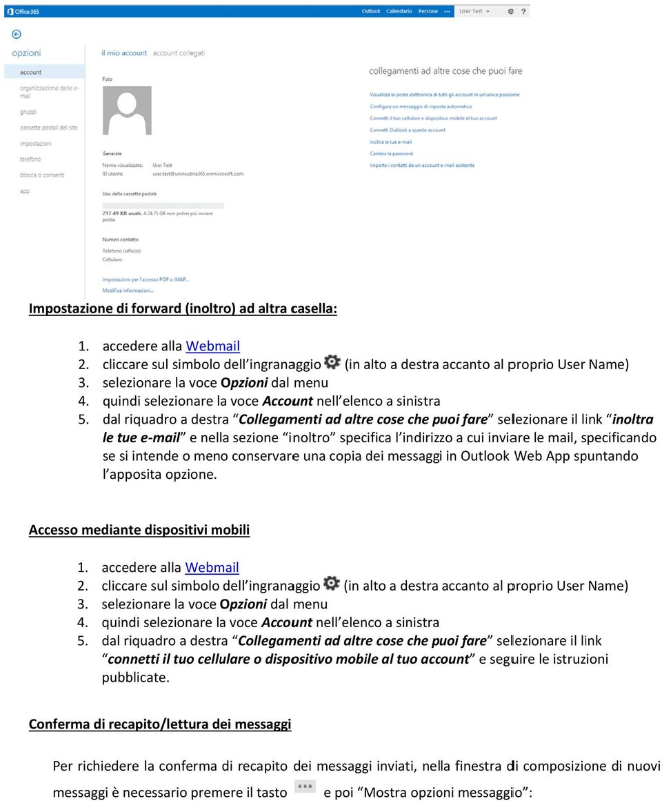 intende o meno conservaree una copia dei messaggi in Outlook Web App spuntando l apposita opzione. Accesso mediante dispositivi mobili 2. cliccare sul simbolo dell ingranaggio 3.