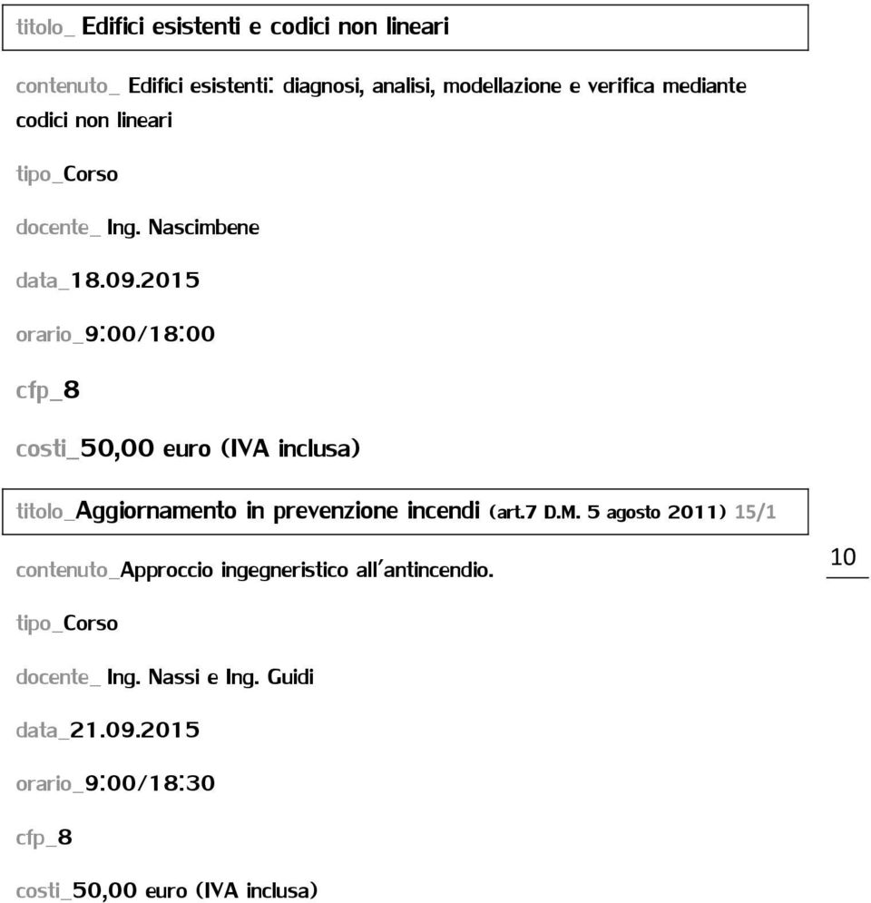 2015 orario_9:00/18:00 cfp_8 costi_50,00 euro (IVA inclusa) titolo_aggiornamento in prevenzione incendi (art.7 D.M.