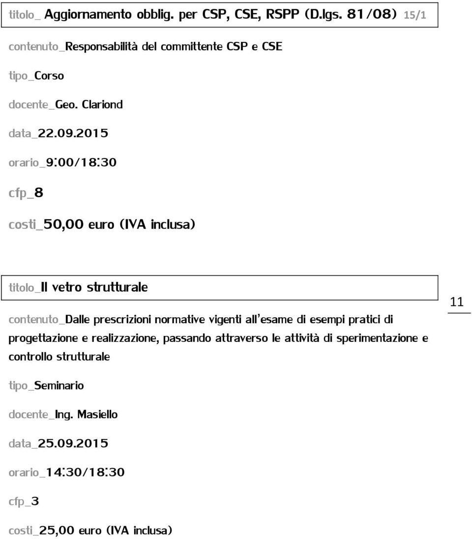 2015 orario_9:00/18:30 cfp_8 costi_50,00 euro (IVA inclusa) titolo_il vetro strutturale contenuto_dalle prescrizioni