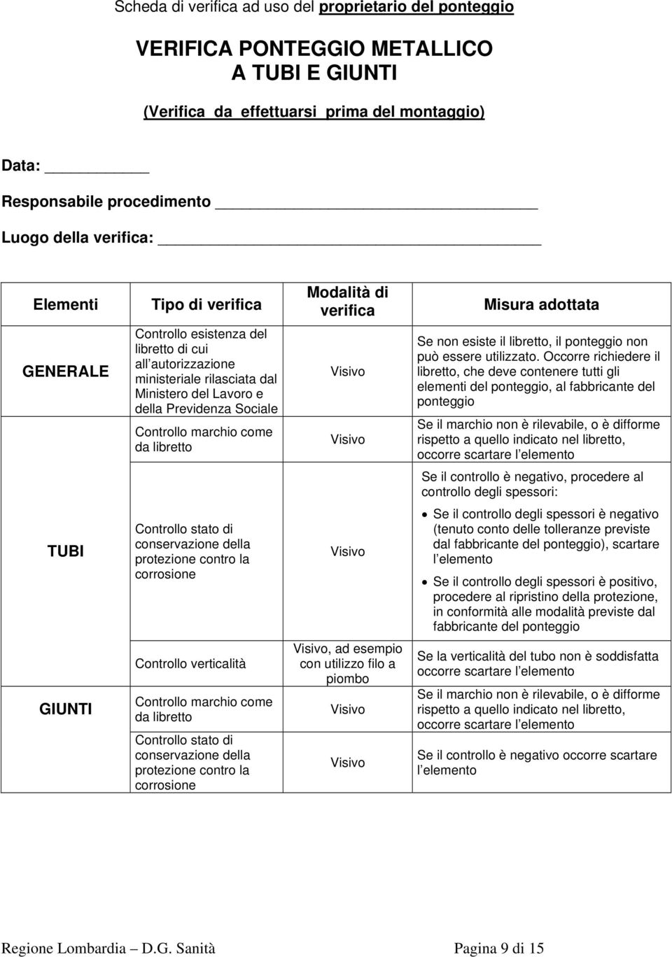 Sociale Se n este il libretto, il ponteggio n può essere utilizzato.