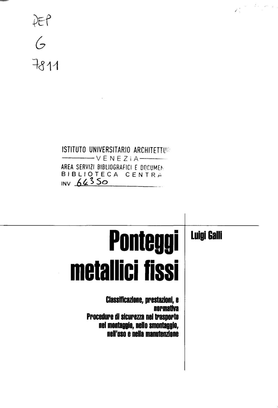 . tnv 64 ~So Ponteggi metallici I issi Classmcazlone, prestazioni, e