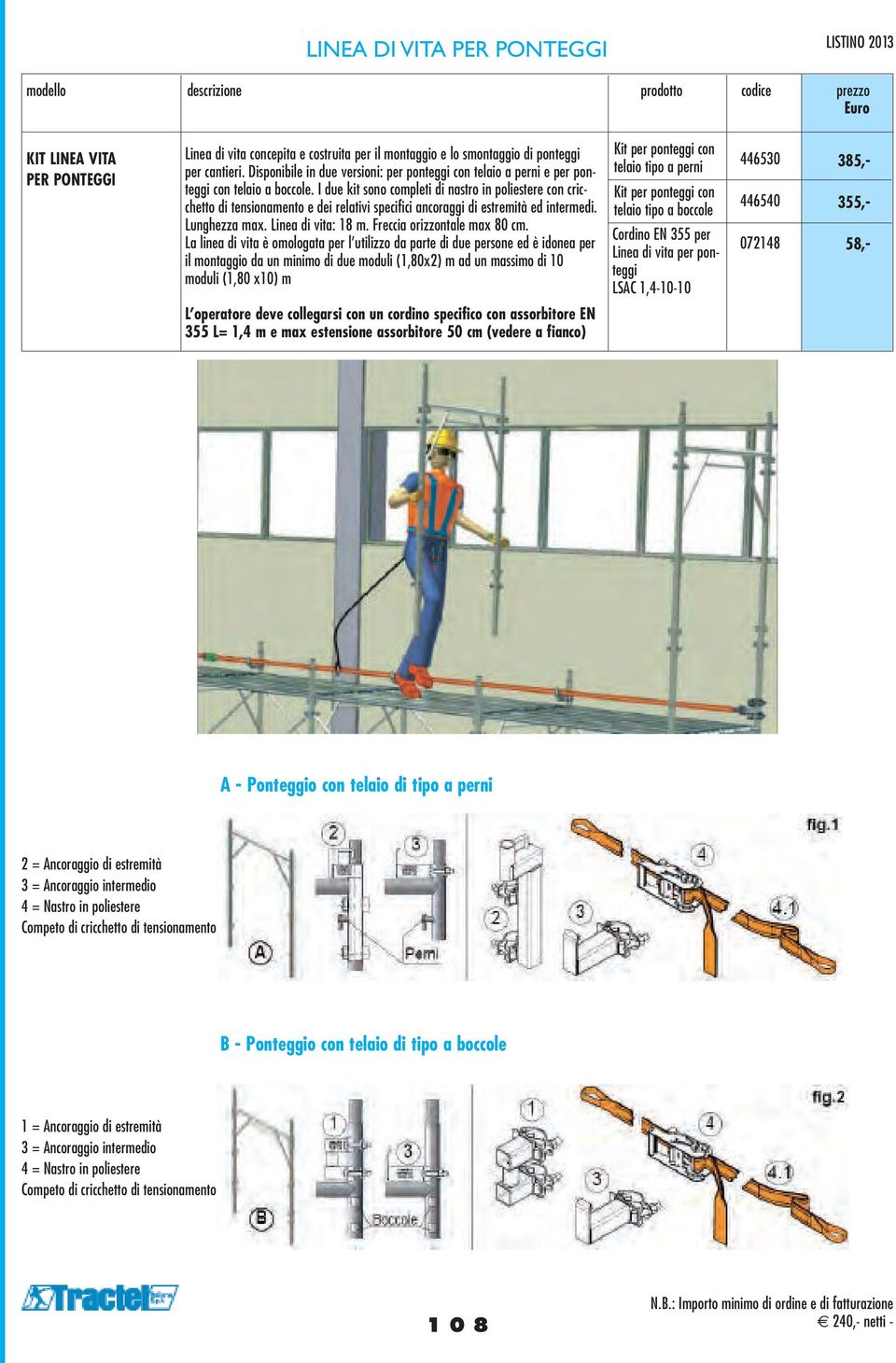 I due kit sono completi di nastro in poliestere con cric- Kit per ponteggi con PER PONTEGGI chetto di tensionamento e dei relativi specifici ancoraggi di estremità ed intermedi.