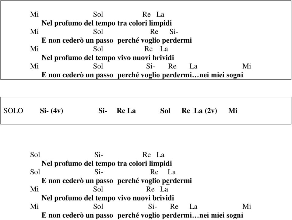 Si- La La (2v) Mi Si- La Nel profumo del tempo tra colori limpidi Si- La E non cederò un passo perché voglio perdermi