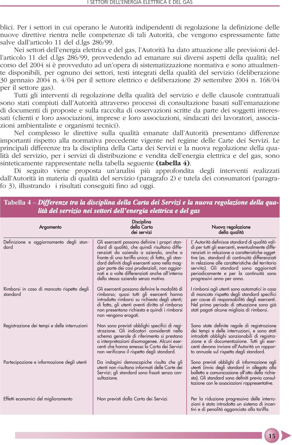 articolo 11 del d.lgs 286/99. Nei settori dell energia elettrica e del gas, l Autorità ha dato attuazione alle previsioni dell articolo 11 del d.