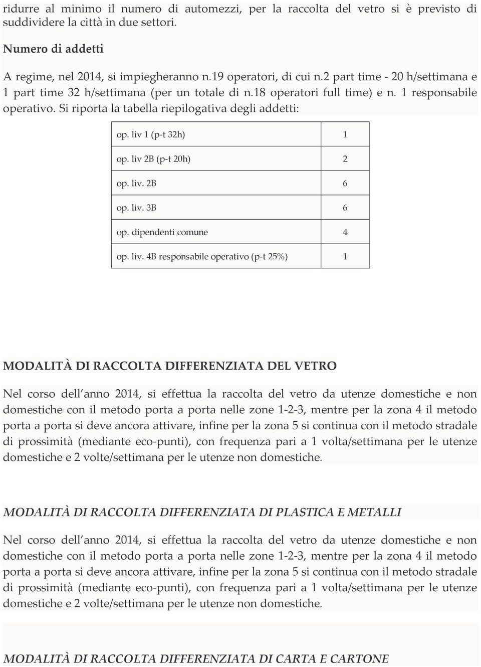 Si riporta la tabella riepilogativa degli addetti: op. liv 