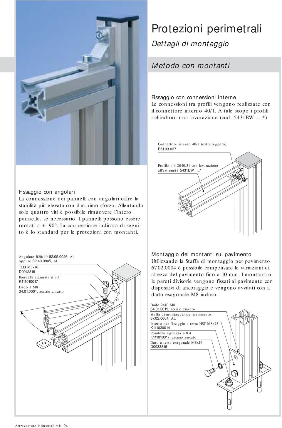 ..* Fissaggio con angolari La connessione dei pannelli con angolari offre la stabilità più elevata con il minimo sforzo.