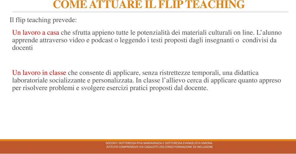 L alunno apprende attraverso video e podcast o leggendo i testi proposti dagli insegnanti o condivisi da docenti Un lavoro in