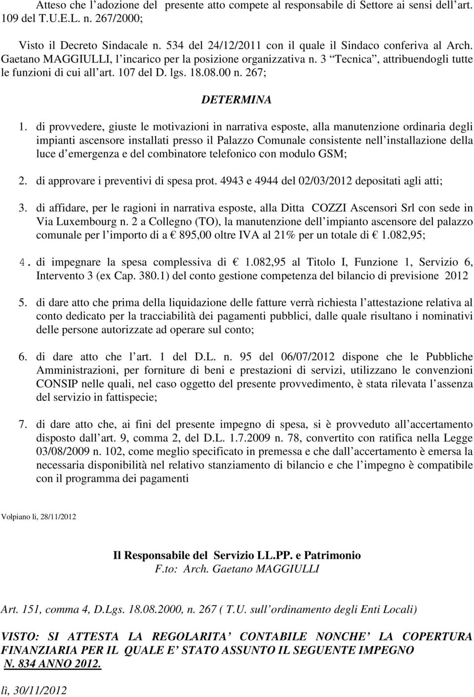 lgs. 18.08.00 n. 267; DETERMINA 1.