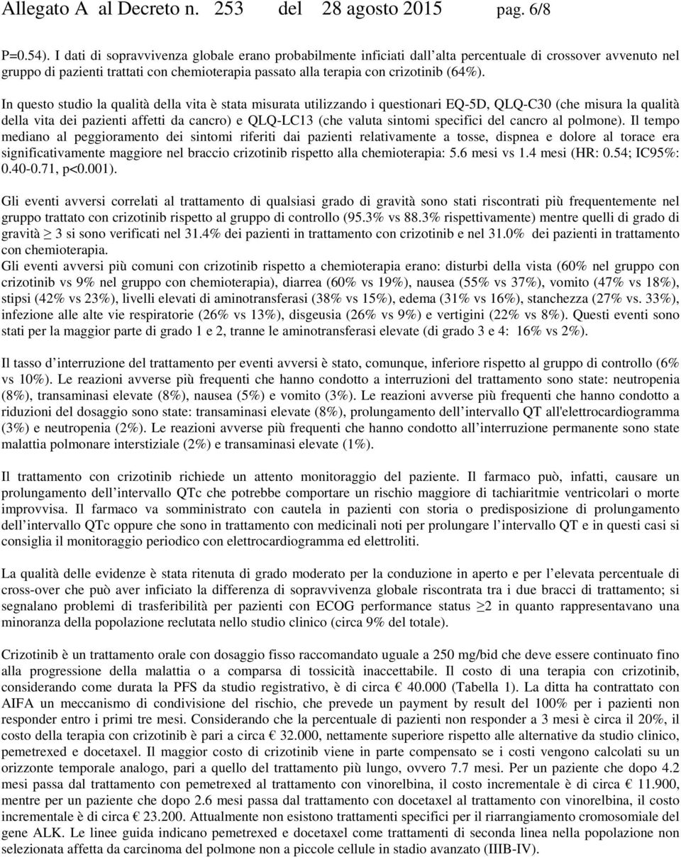 In questo studio la qualità della vita è stata misurata utilizzando i questionari EQ-5D, QLQ-C30 (che misura la qualità della vita dei pazienti affetti da cancro) e QLQ-LC13 (che valuta sintomi