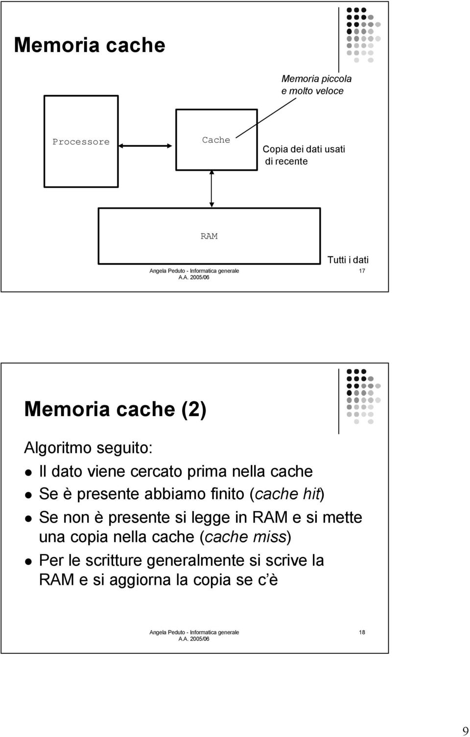 presente abbiamo finito (cache hit) Se non è presente si legge in RAM e si mette una copia nella