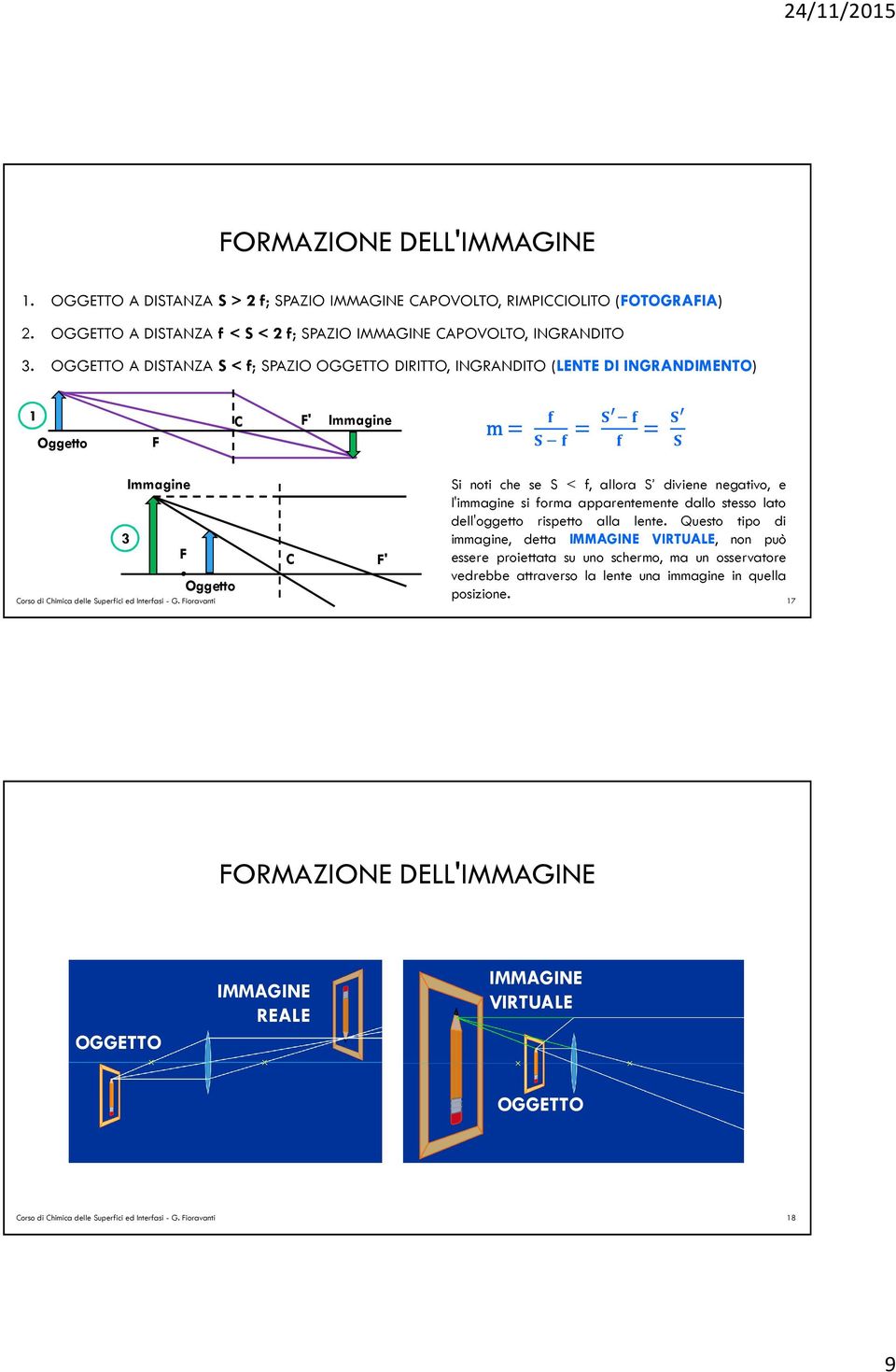 l'immagine si forma apparentemente dallo stesso lato dell'oggetto rispetto alla lente.