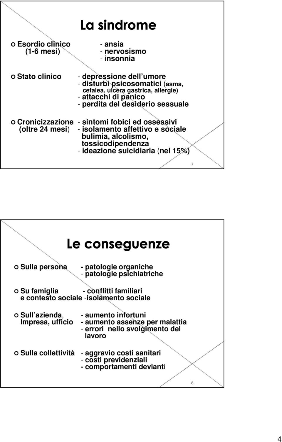 suicidiaria (nel 15%) 7 Sulla persona - patologie organiche - patologie psichiatriche Su famiglia - conflitti familiari e contesto sociale -isolamento sociale Sull azienda, Impresa,