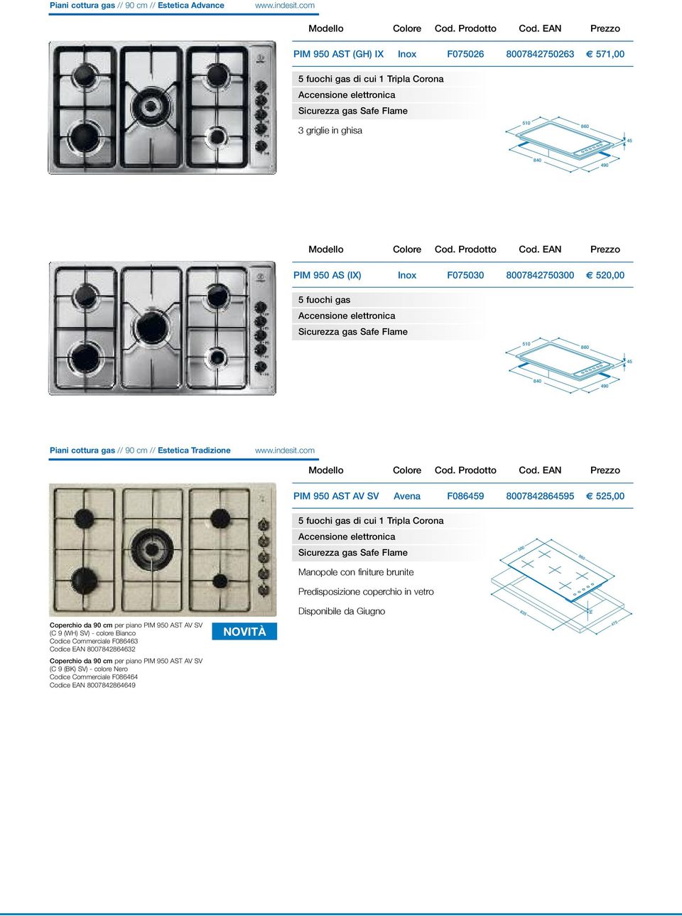 45 840 490 Piani cottura gas // 90 cm // Estetica Tradizione www.indesit.