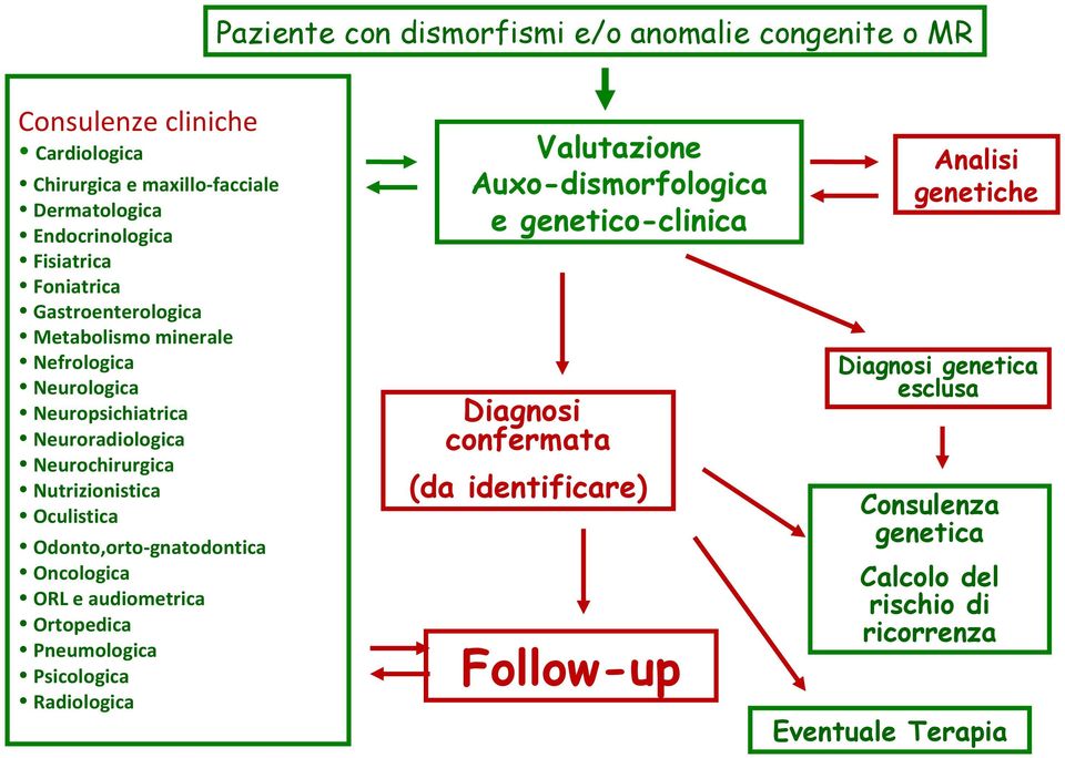 Odonto,orto-gnatodontica Oncologica ORL e audiometrica Ortopedica Pneumologica Psicologica Radiologica Valutazione Auxo-dismorfologica e genetico-clinica