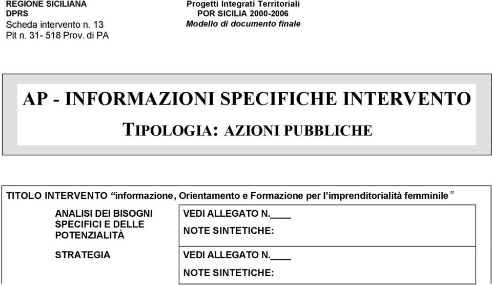 imprenditorialità femminile ANALISI DEI BISOGNI SPECIFICI E DELLE