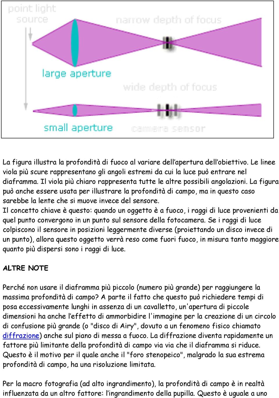 La figura può anche essere usata per illustrare la profondità di campo, ma in questo caso sarebbe la lente che si muove invece del sensore.