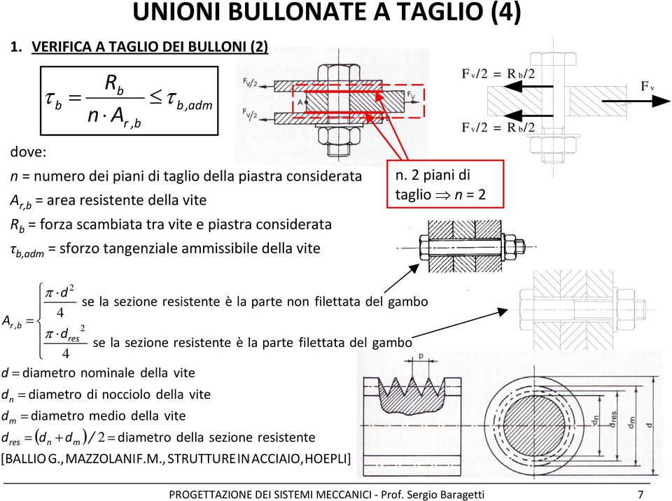 piastra considerata τ b,adm = sforzo tangenziale ammissibile della vite n.