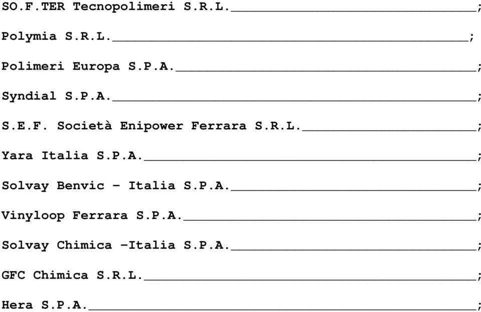 ; Yara Italia S.P.A. ; Solvay Benvic Italia S.P.A. ; Vinyloop Ferrara S.