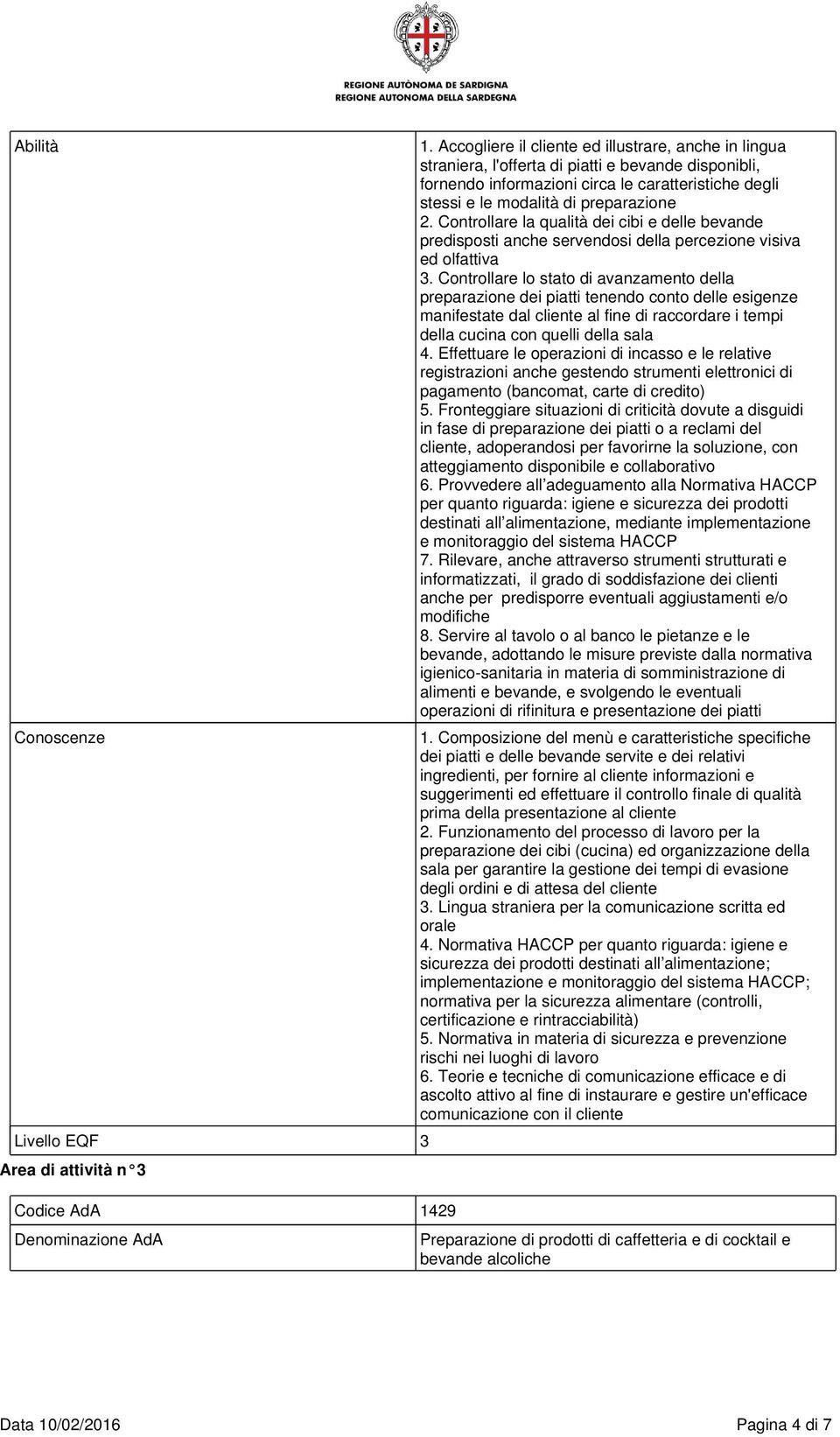 Controllare la qualità dei cibi e delle bevande predisposti anche servendosi della percezione visiva ed olfattiva 3.