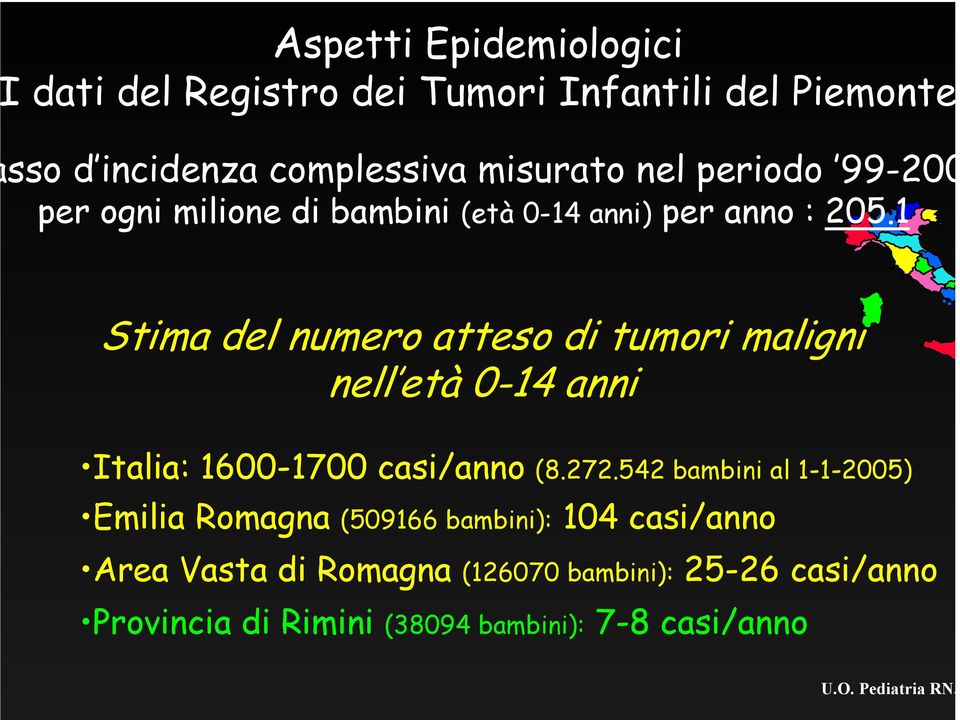 1 Stima del numero atteso di tumori maligni nell età 0-14 anni Italia: 1600-1700 casi/anno (8.272.