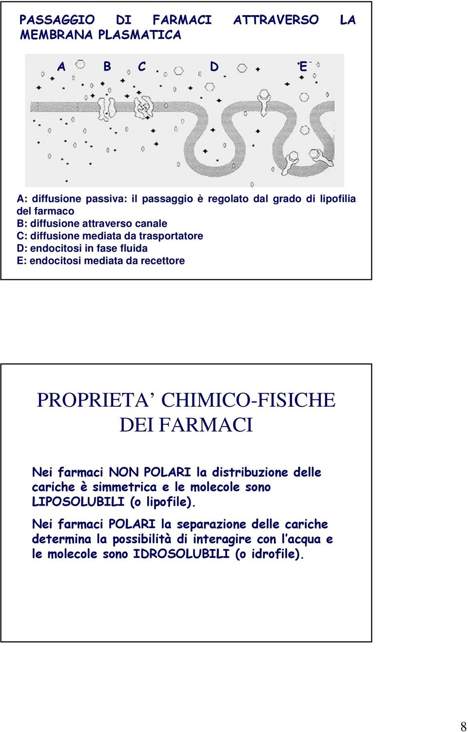 PROPRIETA CHIMICO-FISICHE DEI FARMACI Nei farmaci NON POLARI la distribuzione delle cariche è simmetrica e le molecole sono LIPOSOLUBILI (o