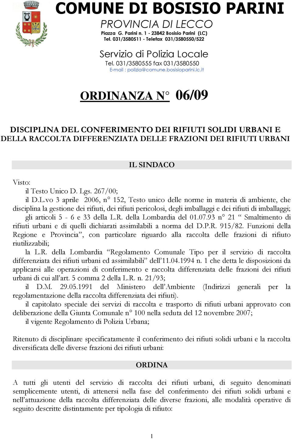 it ORDINANZA N 06/09 DISCIPLI
