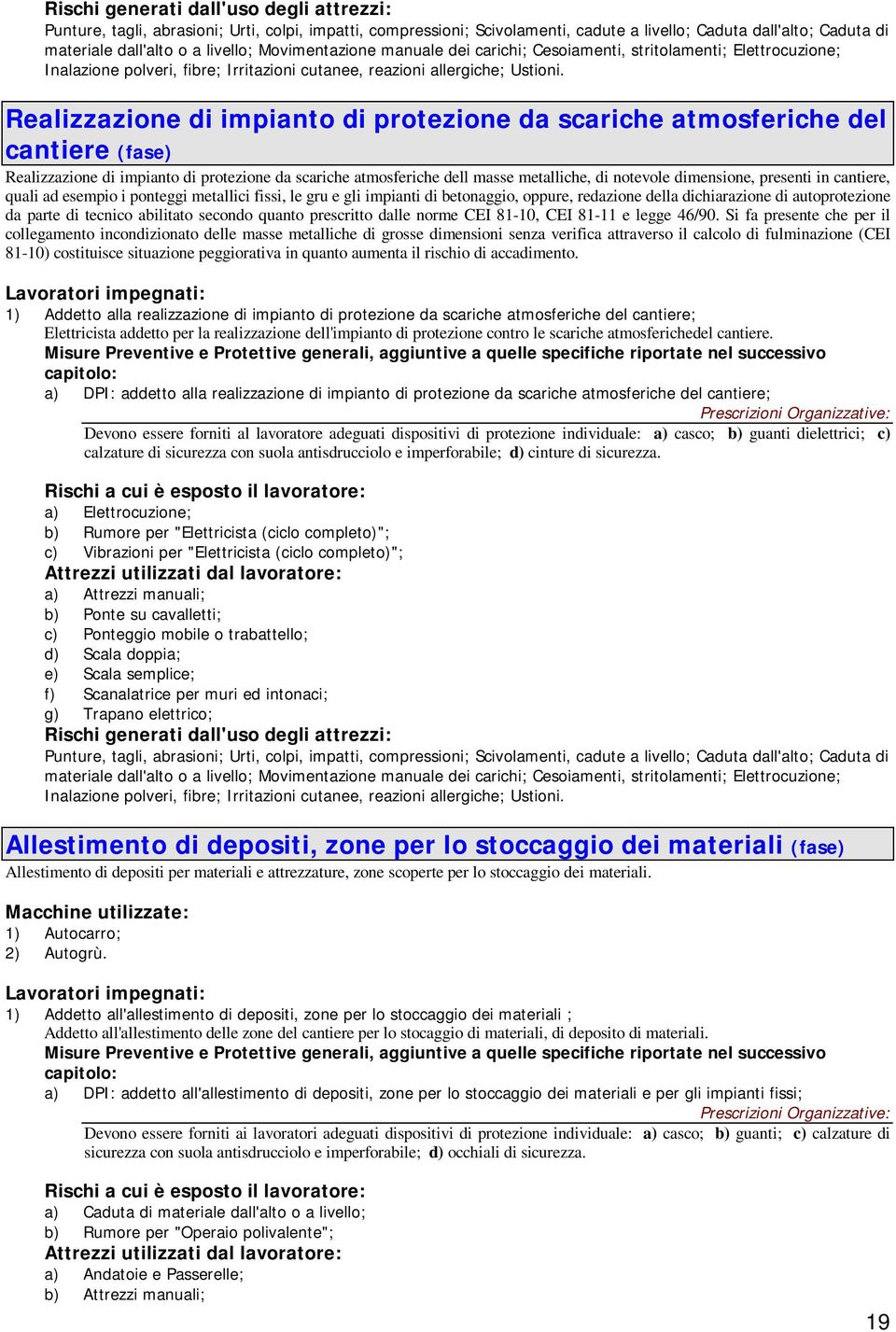 Realizzazione di impianto di protezione da scariche atmosferiche del cantiere (fase) Realizzazione di impianto di protezione da scariche atmosferiche dell masse metalliche, di notevole dimensione,