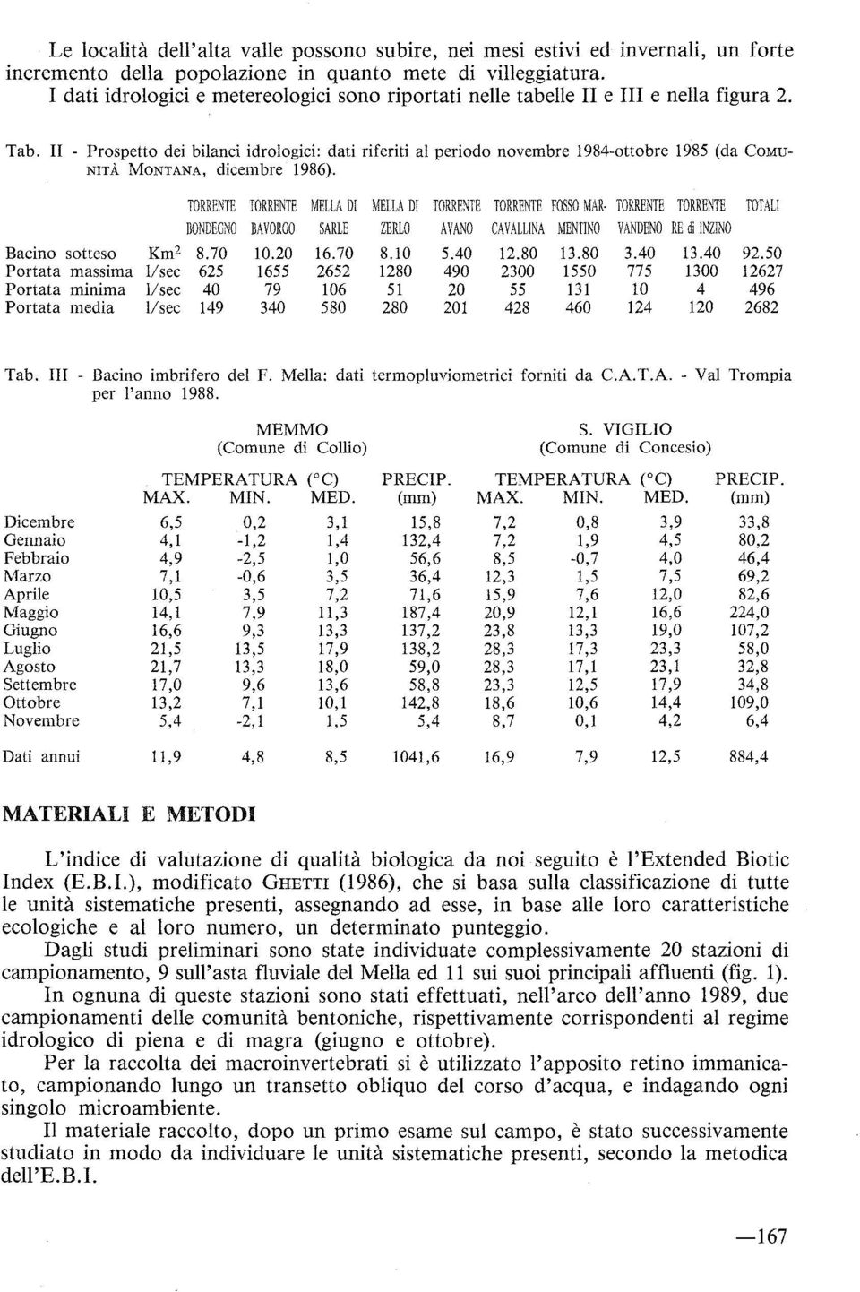 - Prospetto dei bilanci idrologici: dati riferiti al periodo novembre 1984-ottobre 1985 (da CoMu- NTÀ MONTANA, dicembre 1986).