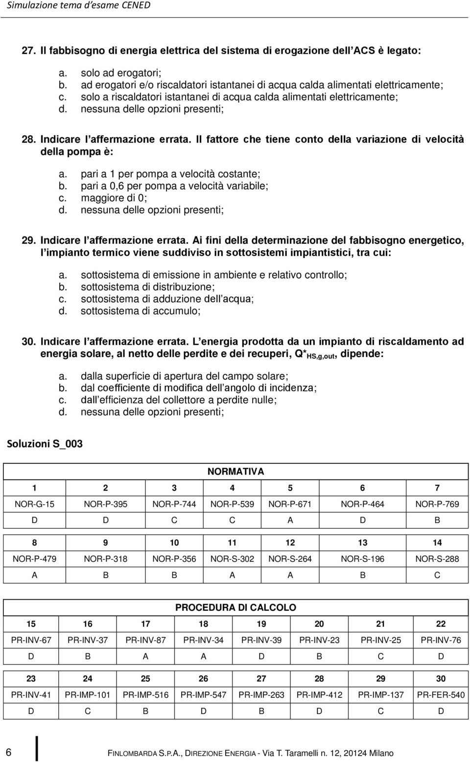 pari a 1 per pompa a velocità costante; b. pari a 0,6 per pompa a velocità variabile; c. maggiore di 0; 29. Indicare l affermazione errata.