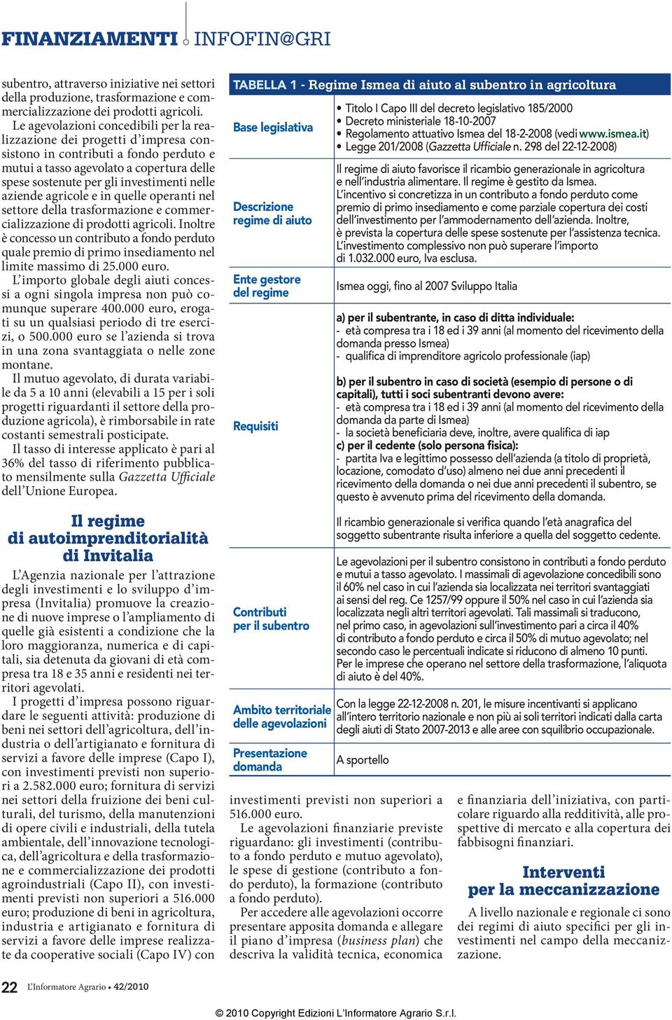 aziende agricole e in quelle operanti nel settore della trasformazione e commercializzazione di prodotti agricoli.