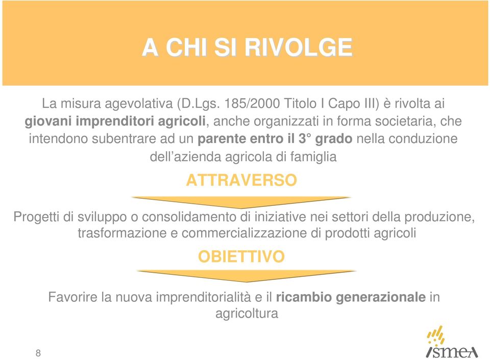 subentrare ad un parente entro il 3 grado nella conduzione dell azienda agricola di famiglia ATTRAVERSO Progetti di sviluppo o