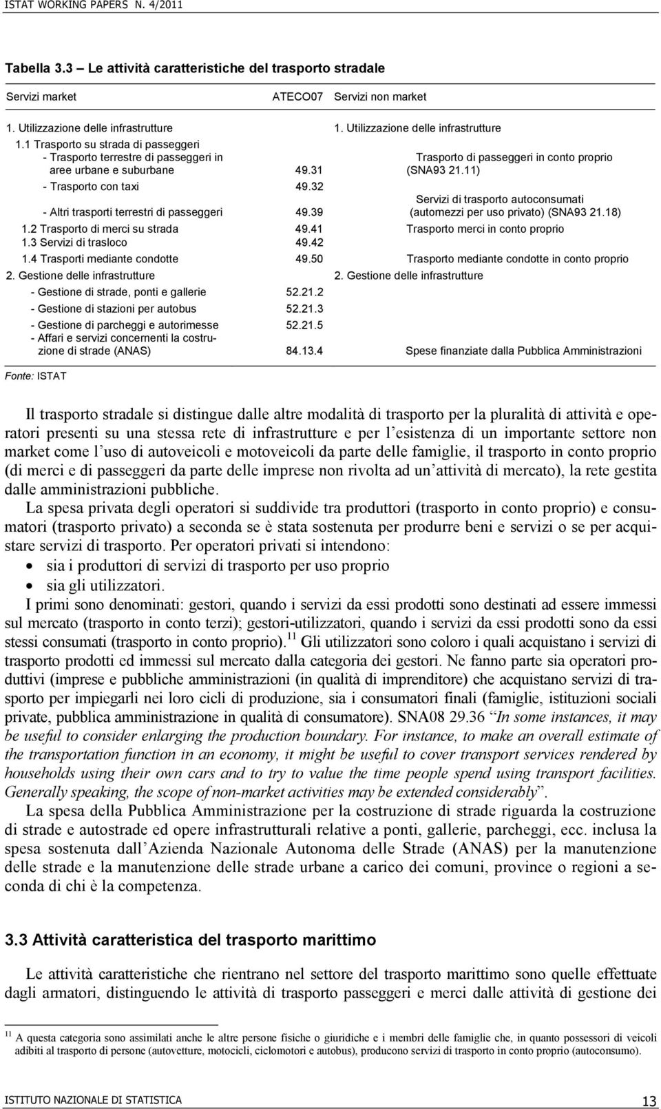 32 - Altri trasporti terrestri di passeggeri 49.39 Trasporto di passeggeri in conto proprio (SNA93 21.11) Servizi di trasporto autoconsumati (automezzi per uso privato) (SNA93 21.18) 1.