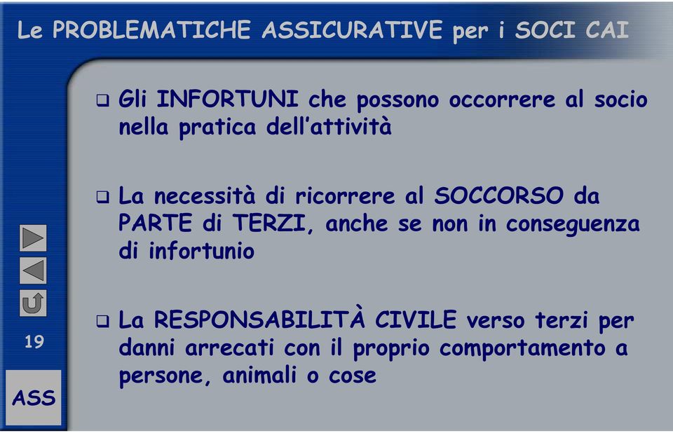 di TERZI, anche se non in conseguenza di infortunio 19 La RESPONSABILITÀ CIVILE