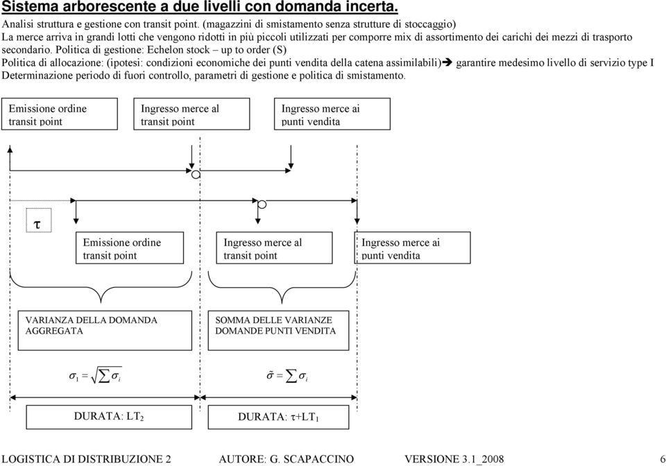 Poltca d gestone: Echelon stock up to order (S) Poltca d allocazone: (potes: condzon economche de punt vendta della catena assmlabl) garantre medesmo lvello d servzo type I Determnazone perodo d fuor