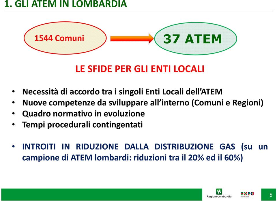 (Comuni e Regioni) Quadro normativo in evoluzione Tempi procedurali contingentati