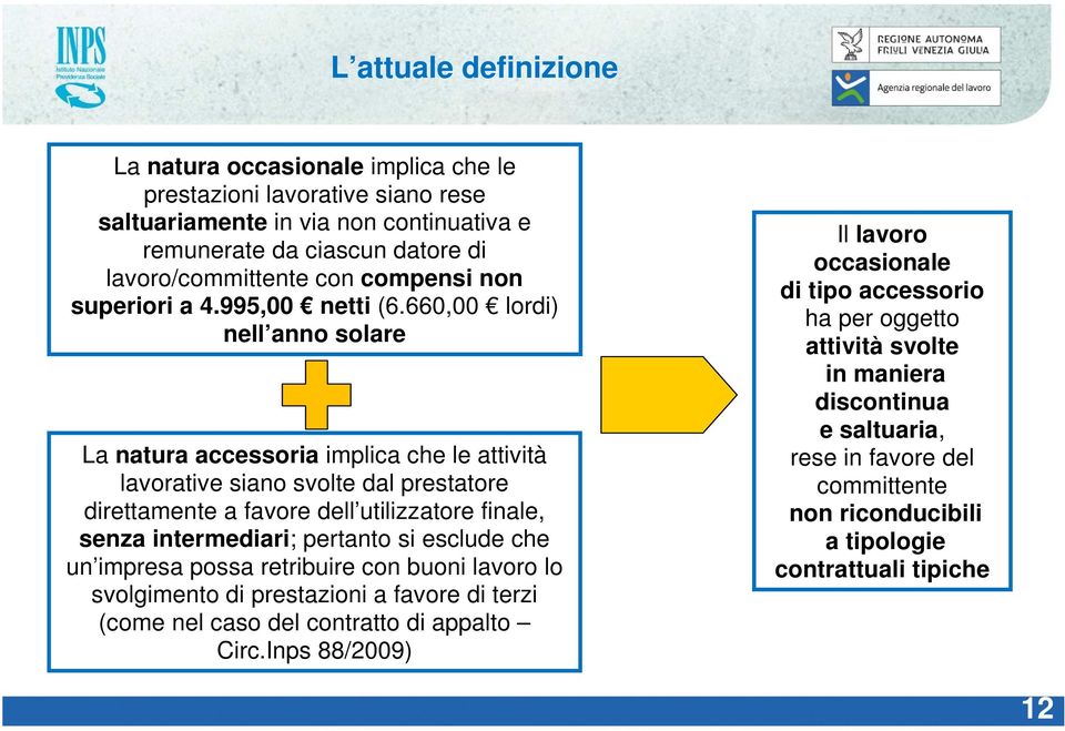 660,00 lordi) nell anno solare La natura accessoria implica che le attività lavorative siano svolte dal prestatore direttamente a favore dell utilizzatore finale, senza intermediari; pertanto si