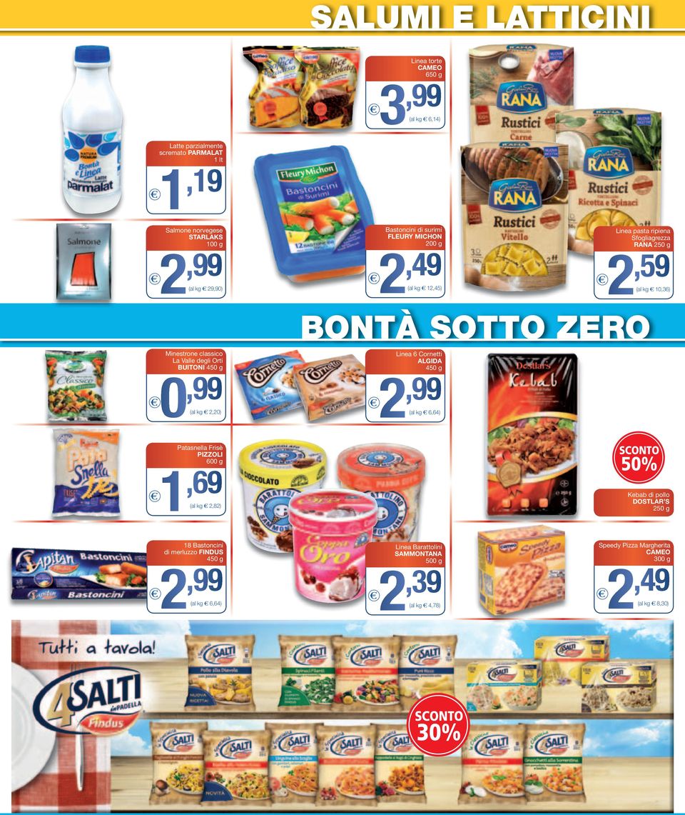 Valle degli Orti BUITONI 450 g 0,99 ( 2,20) Linea 6 Cornetti ALGIDA 450 g 2,99 ( 6,64) Patasnella Frisè PIZZOLI 600 g 1,69 ( 2,82) 18 Bastoncini di