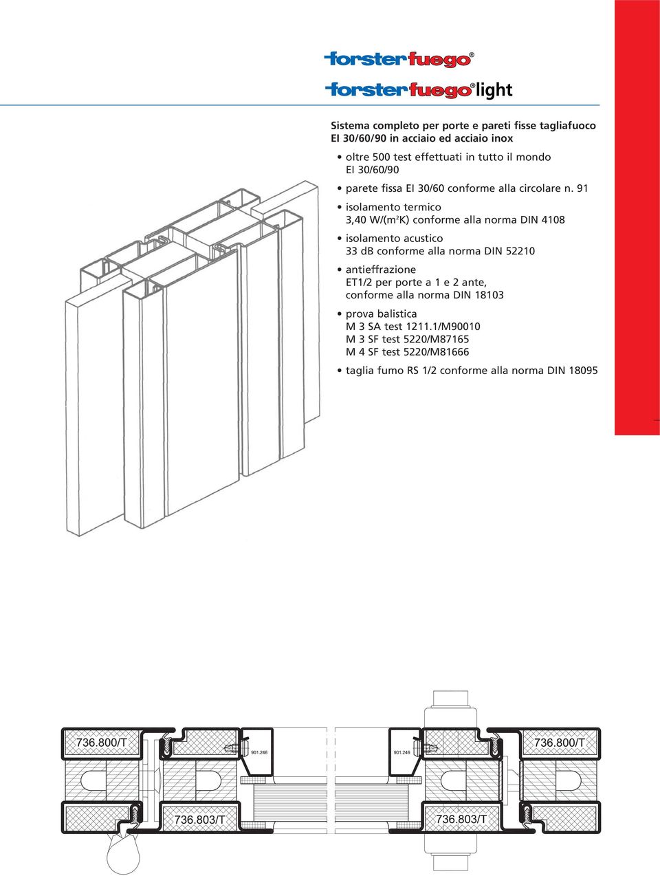 91 isolamento termico 3,40 W/(m 2 K) conforme alla norma DIN 4108 isolamento acustico 33 db conforme alla norma DIN 52210