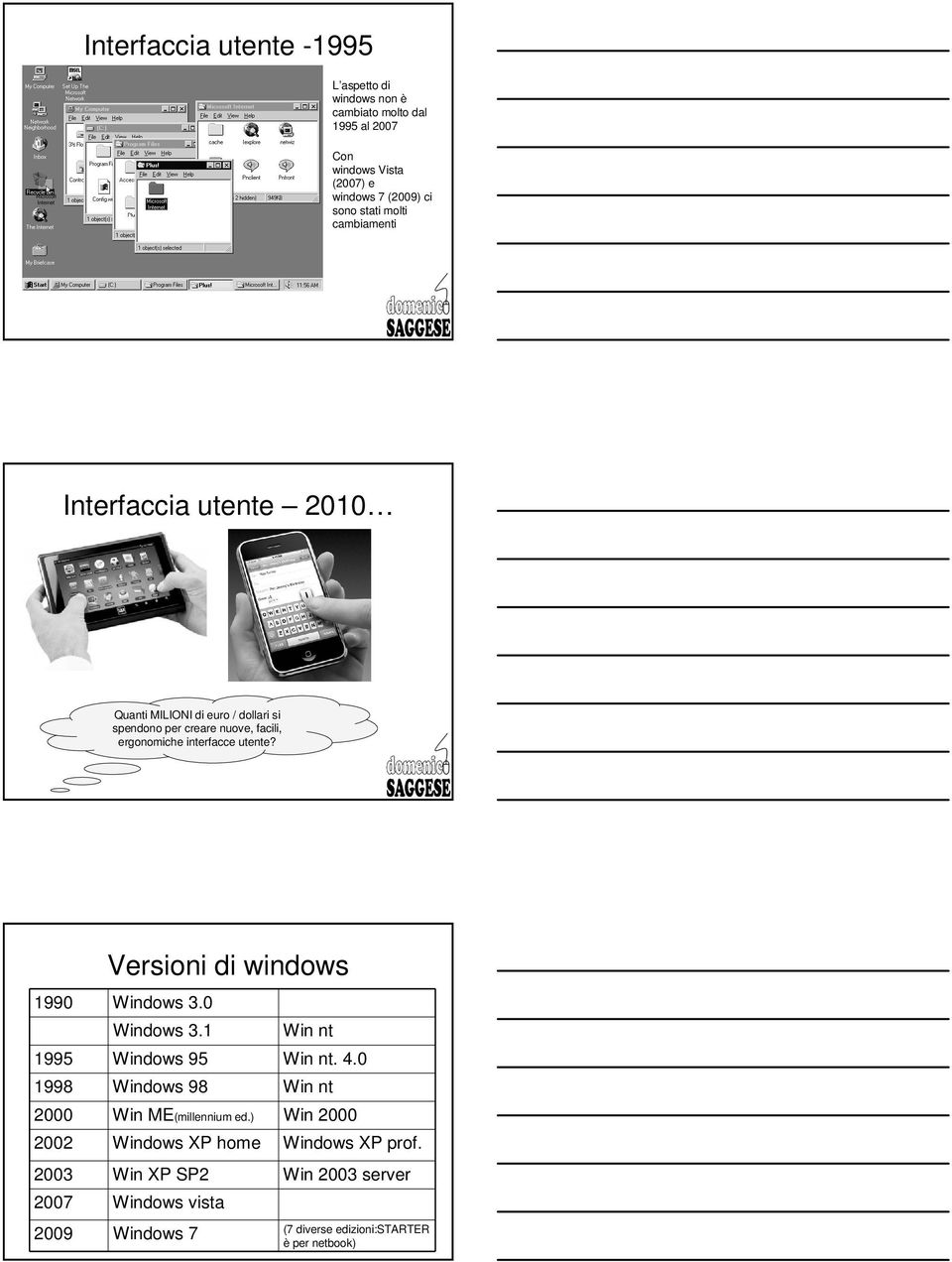 Versioni di windows 1990 Windows 3.0 2009 Windows 3.1 Windows 7 Win nt 1995 Windows 95 Win nt. 4.