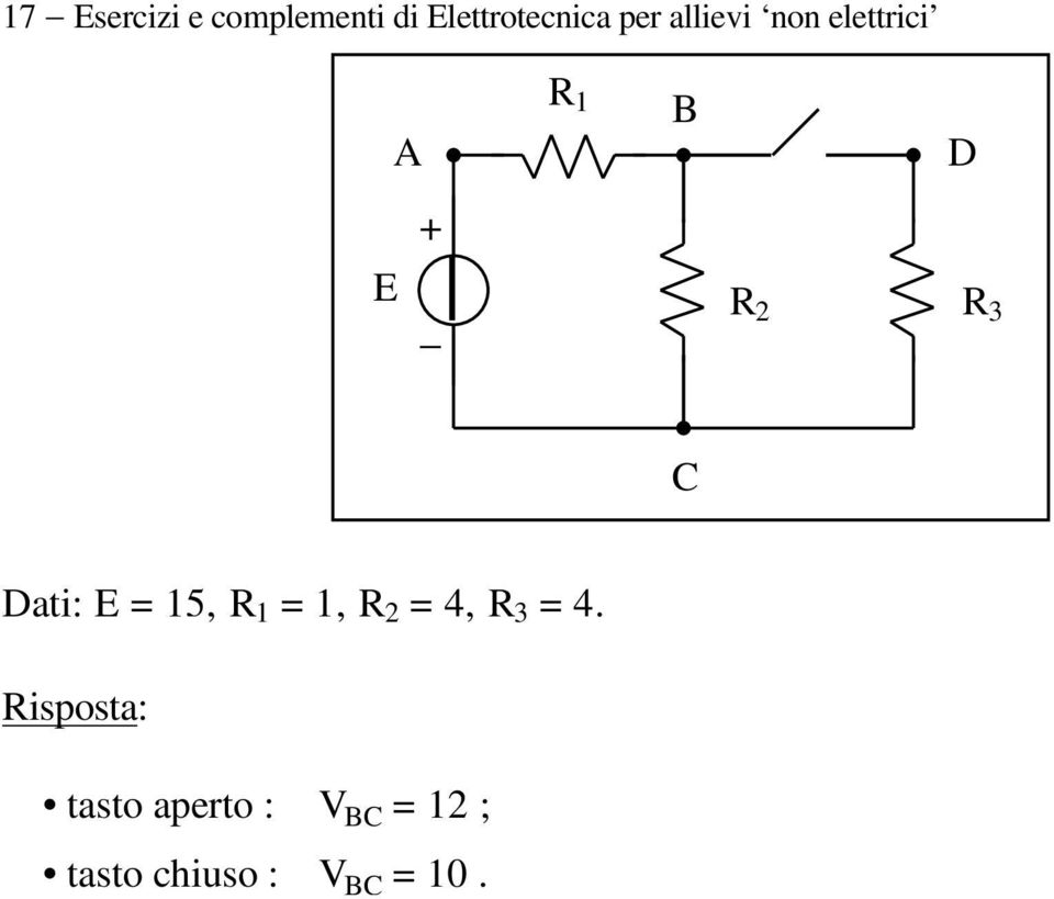 Dati: E = 15, = 1, R 2 = 4, R 3 = 4.